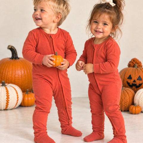 Orange Bamboo Viscose Pookie Jamas Zipper Footies