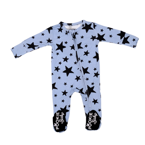 Blue Stars Bamboo Viscose Pookie Jamas Zipper Footies