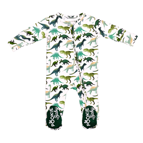 Dinosaur Bamboo Viscose Pookie Jamas Zipper Footies