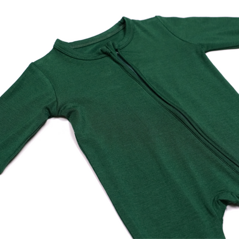 Dark Green Bamboo Viscose Pookie Jamas Zipper Footies