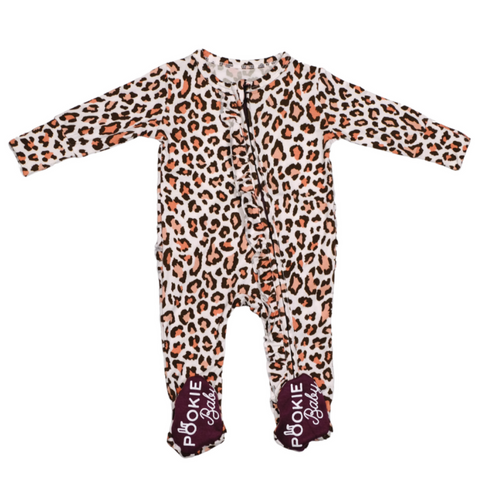 Leopard Bamboo Viscose Pookie Jamas Zipper Footies