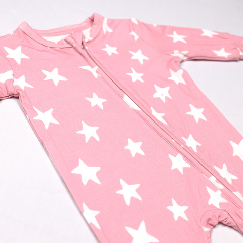 Pink Stars Bamboo Viscose Pookie Jamas Zipper Footies