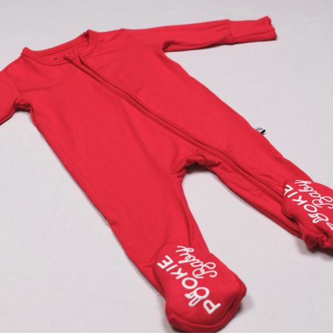 Red Bamboo Viscose Pookie Jamas Zipper Footies