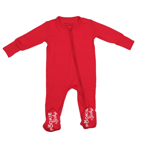 Red Bamboo Viscose Pookie Jamas Zipper Footies