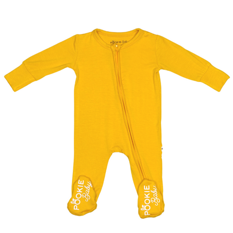 Mustard Yellow Bamboo Viscose Pookie Jamas Zipper Footies