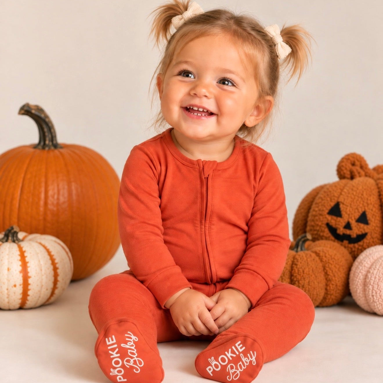 Orange Bamboo Viscose Pookie Jamas Zipper Footies