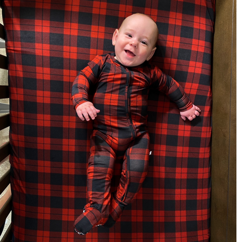 Red Plaid Bamboo Viscose Pookie Jamas Zipper Footies