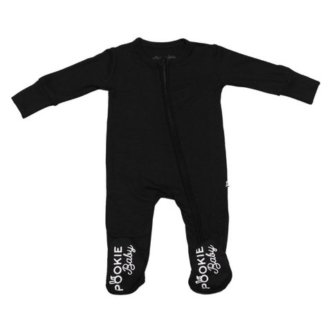 Black Bamboo Viscose Pookie Jamas Zipper Footies