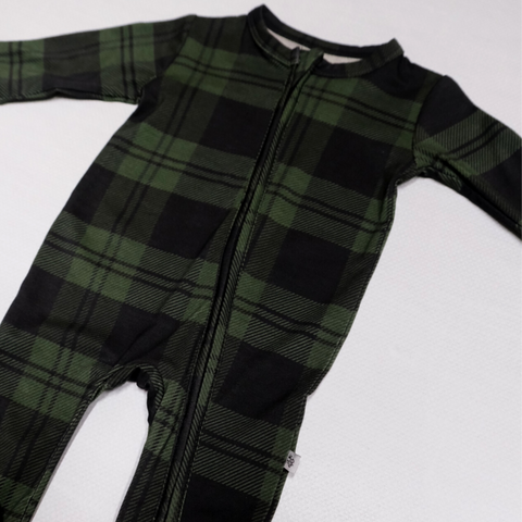 Green Plaid Bamboo Viscose Pookie Jamas Zipper Footies