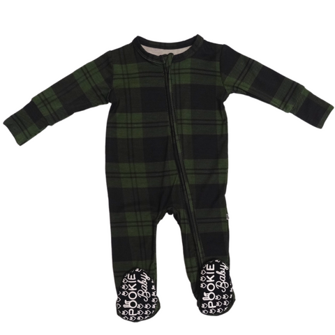 Green Plaid Bamboo Viscose Pookie Jamas Zipper Footies