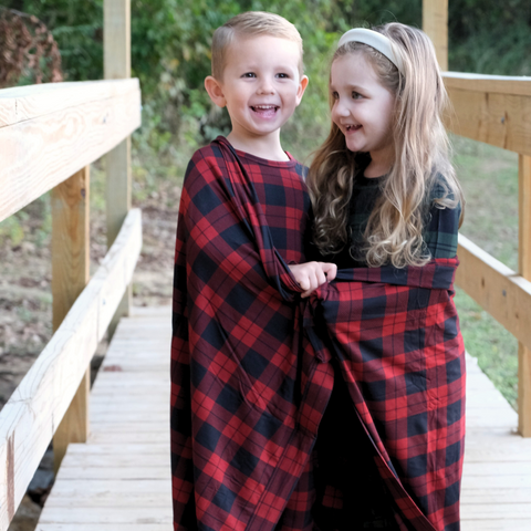 Red Plaid Triple Layer Bamboo Viscose Blanket