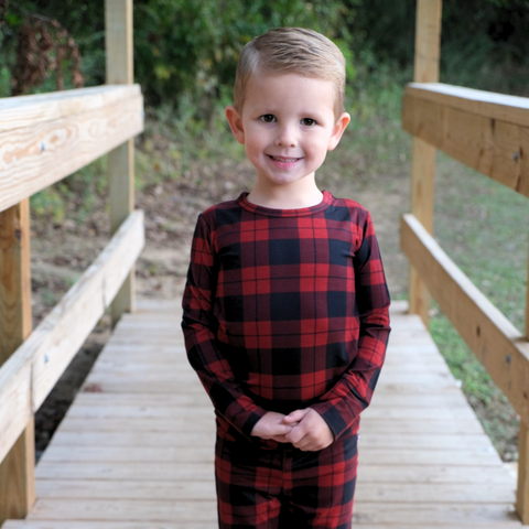 Red Plaid Two-Piece Bamboo Viscose Pajamas