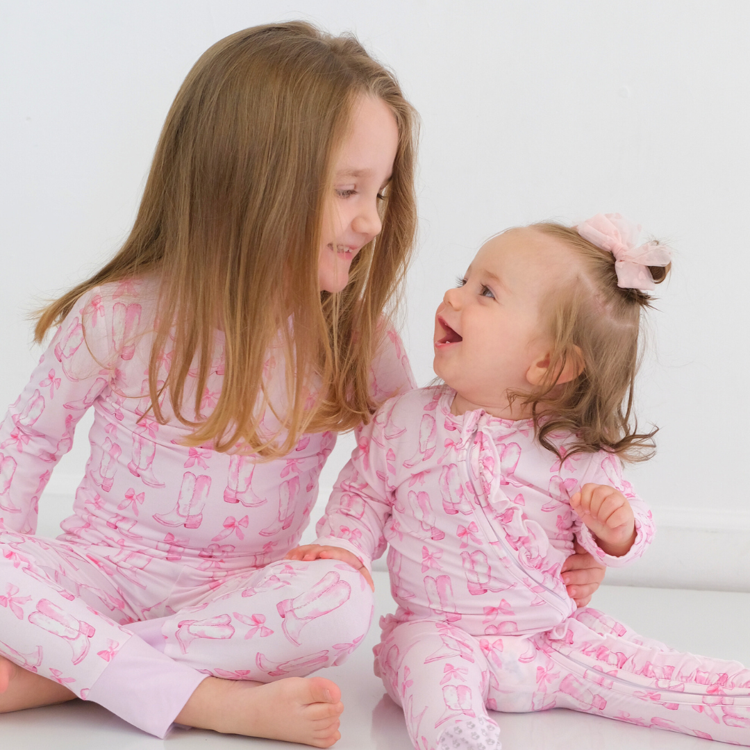 Boots and Bows Footie Ruffled Zippered One Piece